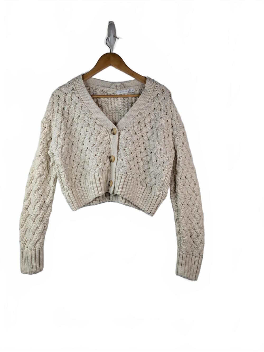 Altar'd State Cream-Colored Cropped Chunky Cable-Knit Cardigan Size M